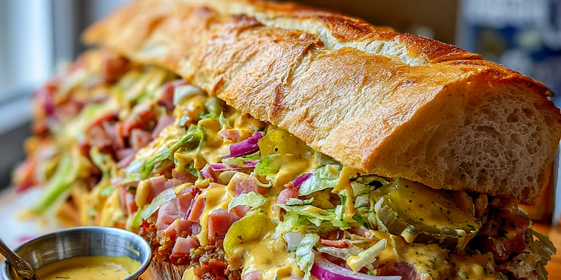 Ultimate Loaded Chopped Ham &amp; Cheese Baguette