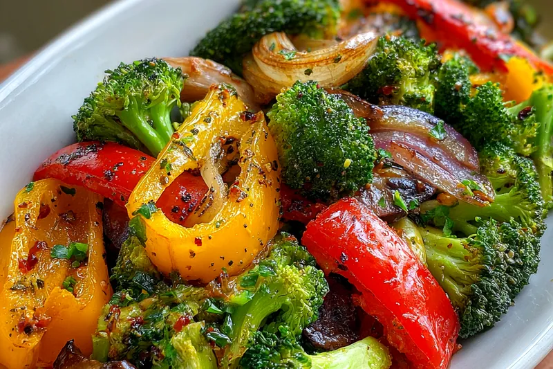 Ingredients laid out for the Vibrant Sautéed Vegetable Medley, including colorful bell peppers, zucchini, broccoli, and snap peas.