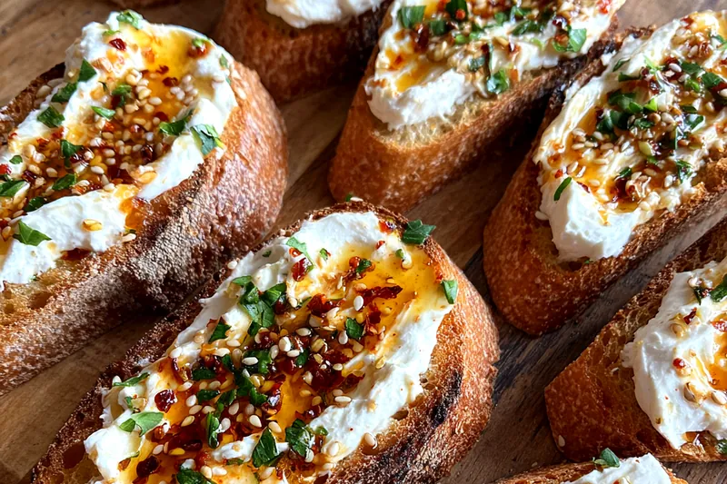 Cooking process for Whipped Feta Crostini Delight